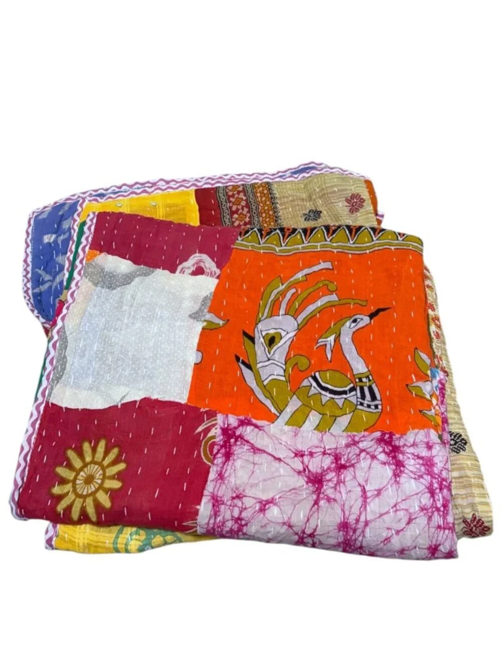 New Handmade Kantha Quilt Reversible Patchwork Recycled Upcycled Sari Fabric